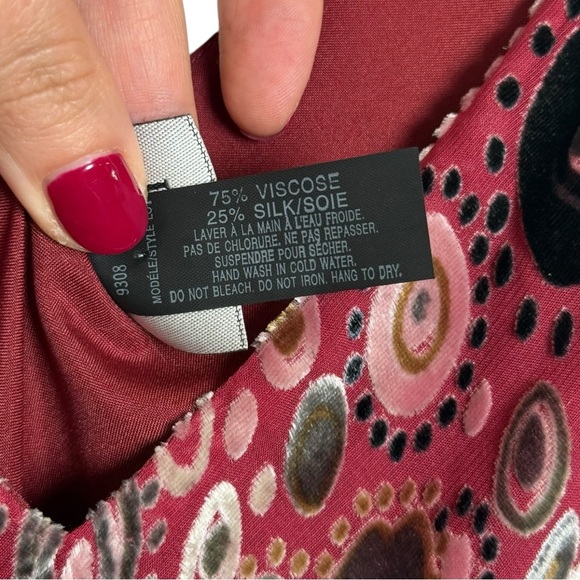 Vtg Y2K Velvet Burnout Floral Dress Size Small Red Burgundy Silk Boho Sleeveless - Picture 9 of 9